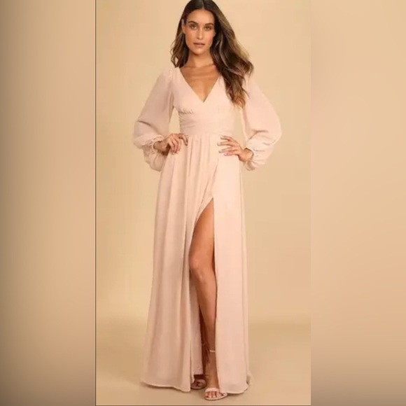 Lulu's Pink Ruched Wrap Gown with V-Neck - Picture 2 of 16